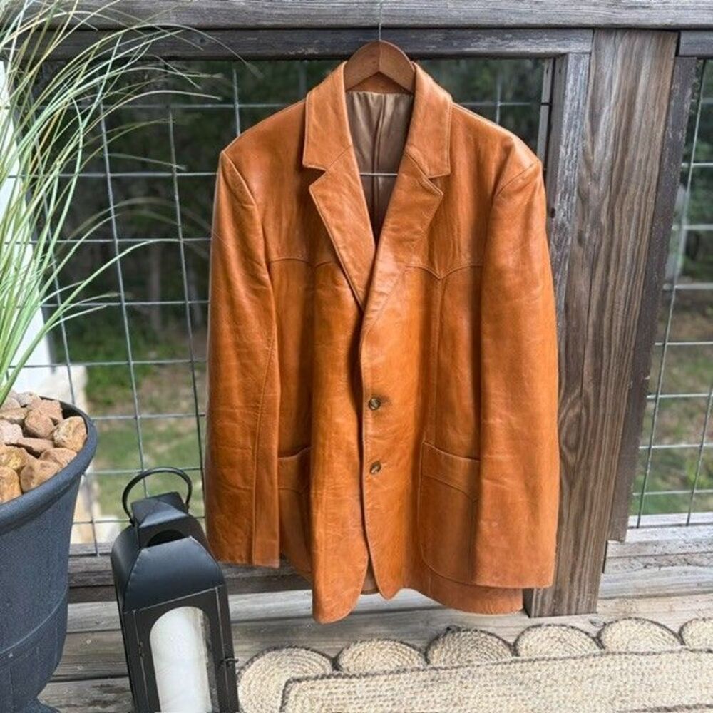 Scully Leatherwear 46L Cognac Leather Western Blazer Sport Coat Ranch Jacket